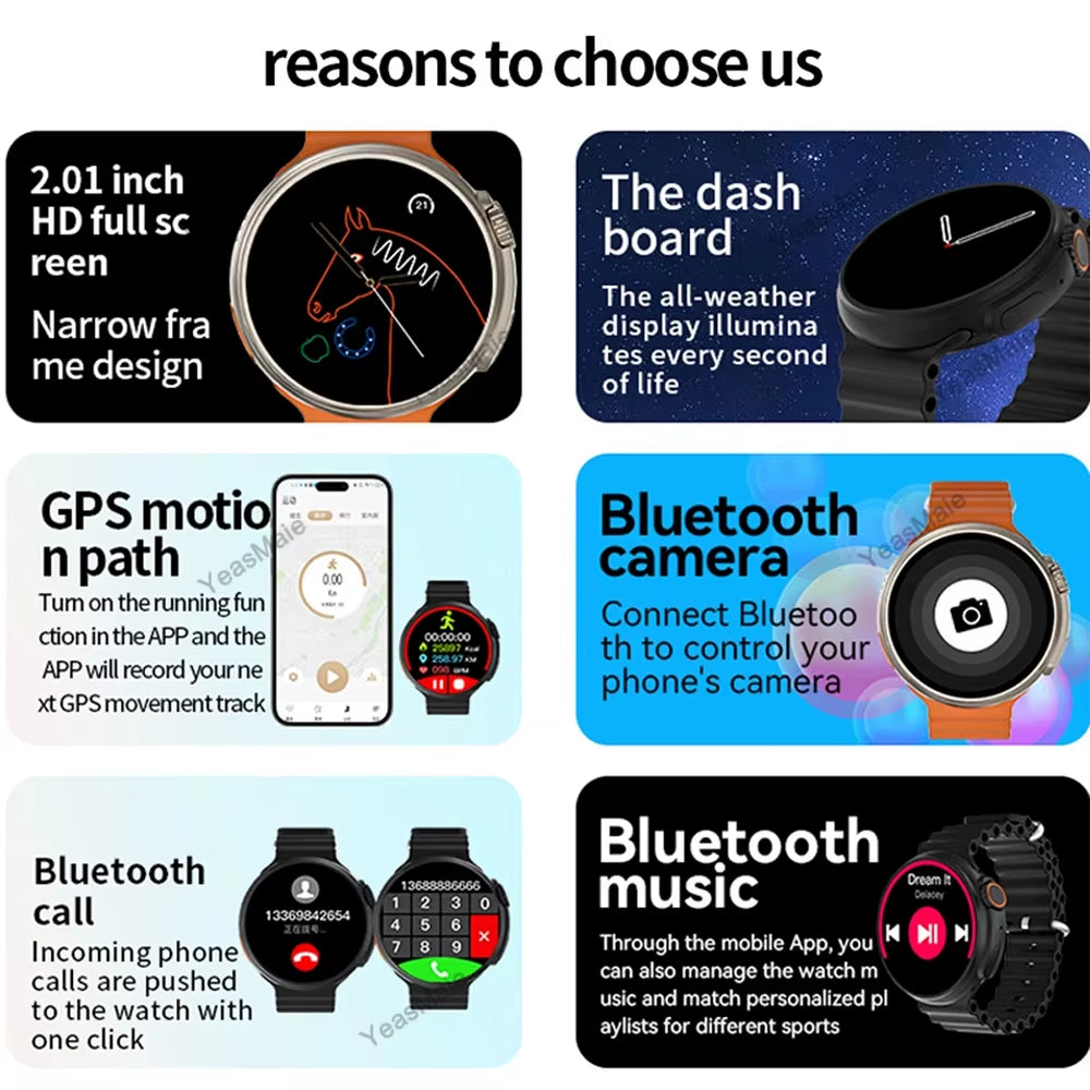 2025 Ultra 9 Smartwatch for Men with GPS, Bluetooth Calling, Health Monitoring, and Wireless Charging for Android and iOS