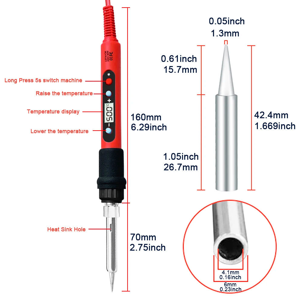 80W Soldering Iron Kit Adjustable Temperature LCD Solder Welding Tools Ceramic Heater Soldering Tips Tweezers Soldering Wire