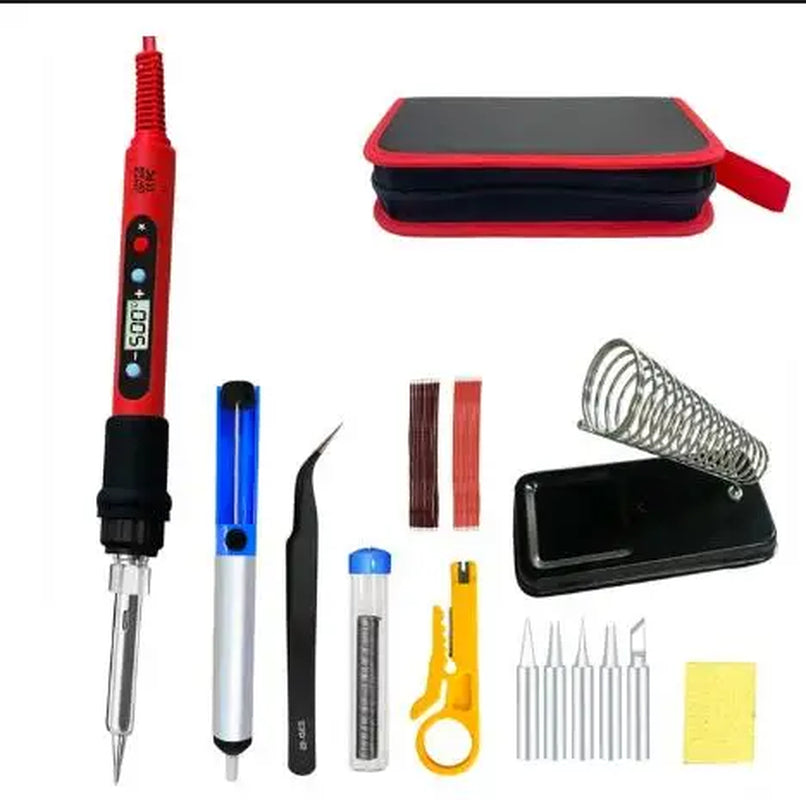 80W Soldering Iron Kit Adjustable Temperature LCD Solder Welding Tools Ceramic Heater Soldering Tips Tweezers Soldering Wire
