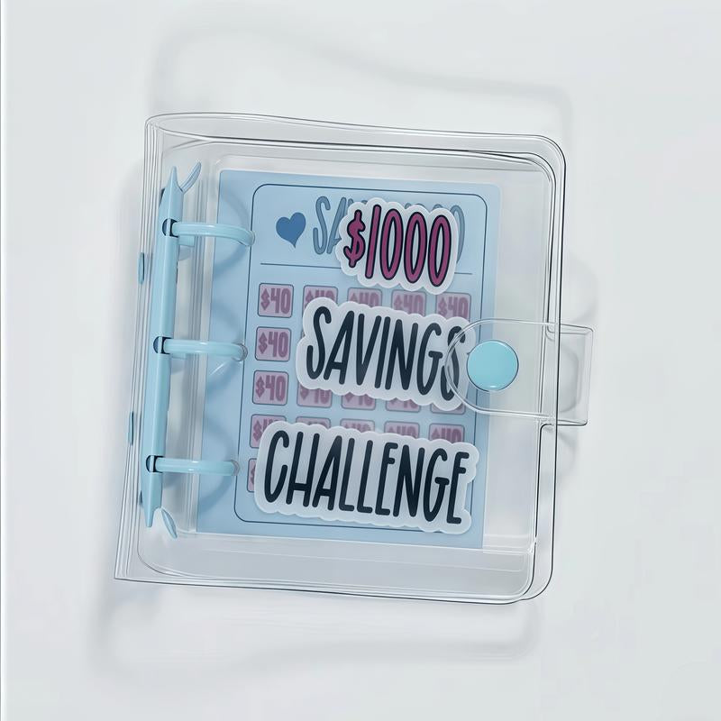 $1000 Saving Challenge Book with Clear Cover-Track Cash Goals, Build Better Habits, Stay Organized with This Reusable Budget Binder Workbook Journal