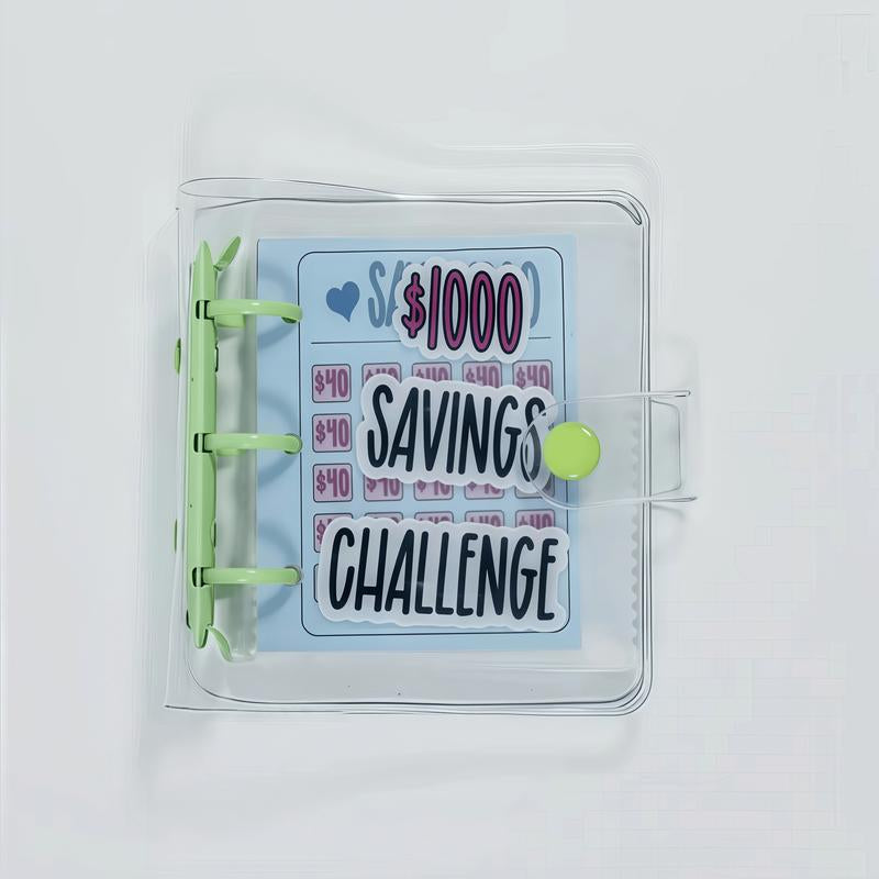 $1000 Saving Challenge Book with Clear Cover-Track Cash Goals, Build Better Habits, Stay Organized with This Reusable Budget Binder Workbook Journal
