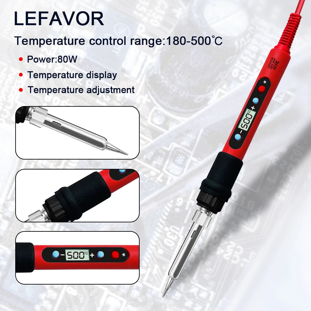 80W Soldering Iron Kit Adjustable Temperature LCD Solder Welding Tools Ceramic Heater Soldering Tips Tweezers Soldering Wire