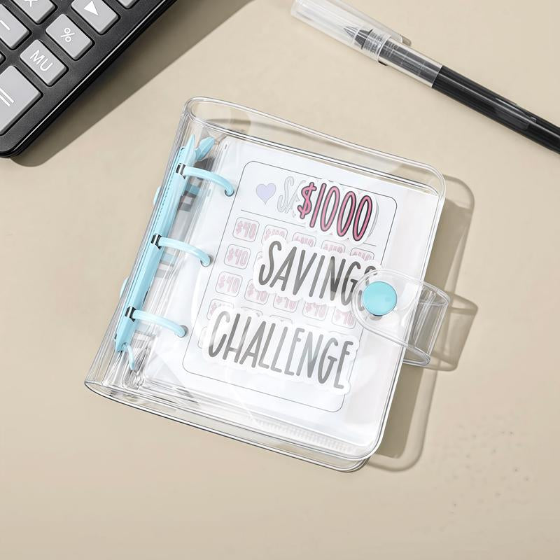 $1000 Saving Challenge Book with Clear Cover-Track Cash Goals, Build Better Habits, Stay Organized with This Reusable Budget Binder Workbook Journal