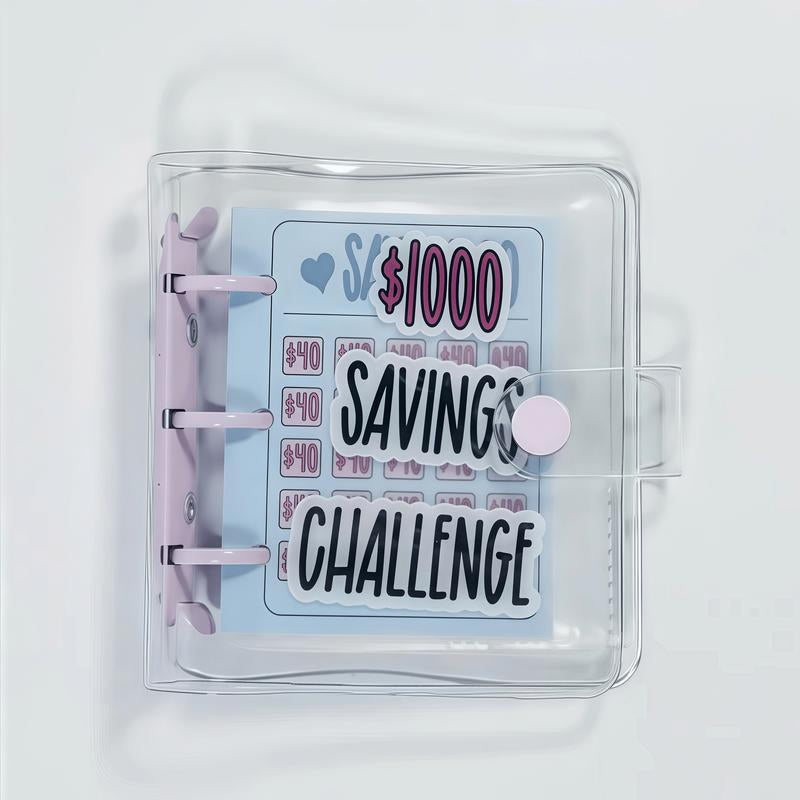 $1000 Saving Challenge Book with Clear Cover-Track Cash Goals, Build Better Habits, Stay Organized with This Reusable Budget Binder Workbook Journal