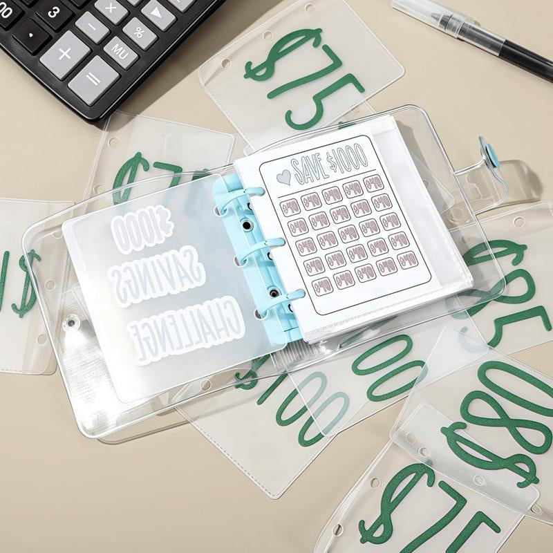 $1000 Saving Challenge Book with Clear Cover-Track Cash Goals, Build Better Habits, Stay Organized with This Reusable Budget Binder Workbook Journal