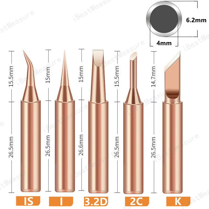 5Pcs 900M-T Pure Copper Soldering Iron Tip Lead-Free Solder Tips Welding Head BGA Soldering Tools Branding Iron