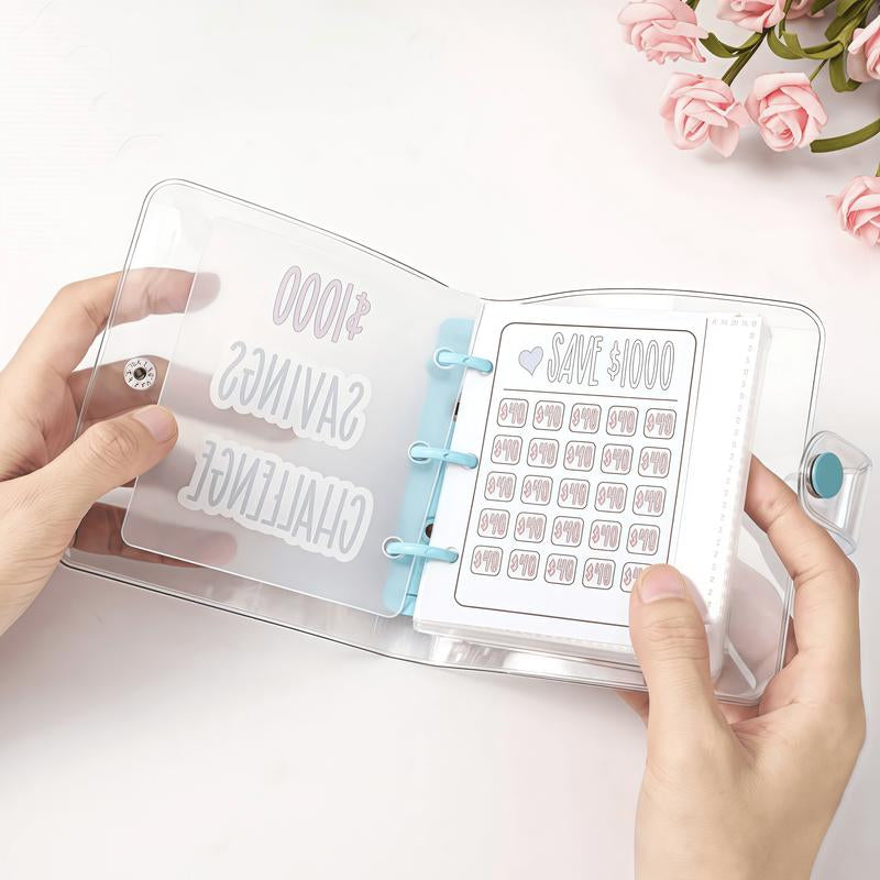 $1000 Saving Challenge Book with Clear Cover-Track Cash Goals, Build Better Habits, Stay Organized with This Reusable Budget Binder Workbook Journal