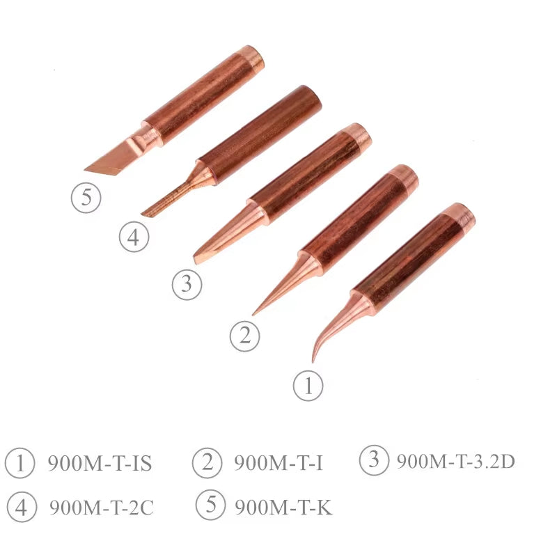 5Pcs 900M-T Pure Copper Soldering Iron Tip Lead-Free Solder Tips Welding Head BGA Soldering Tools Branding Iron
