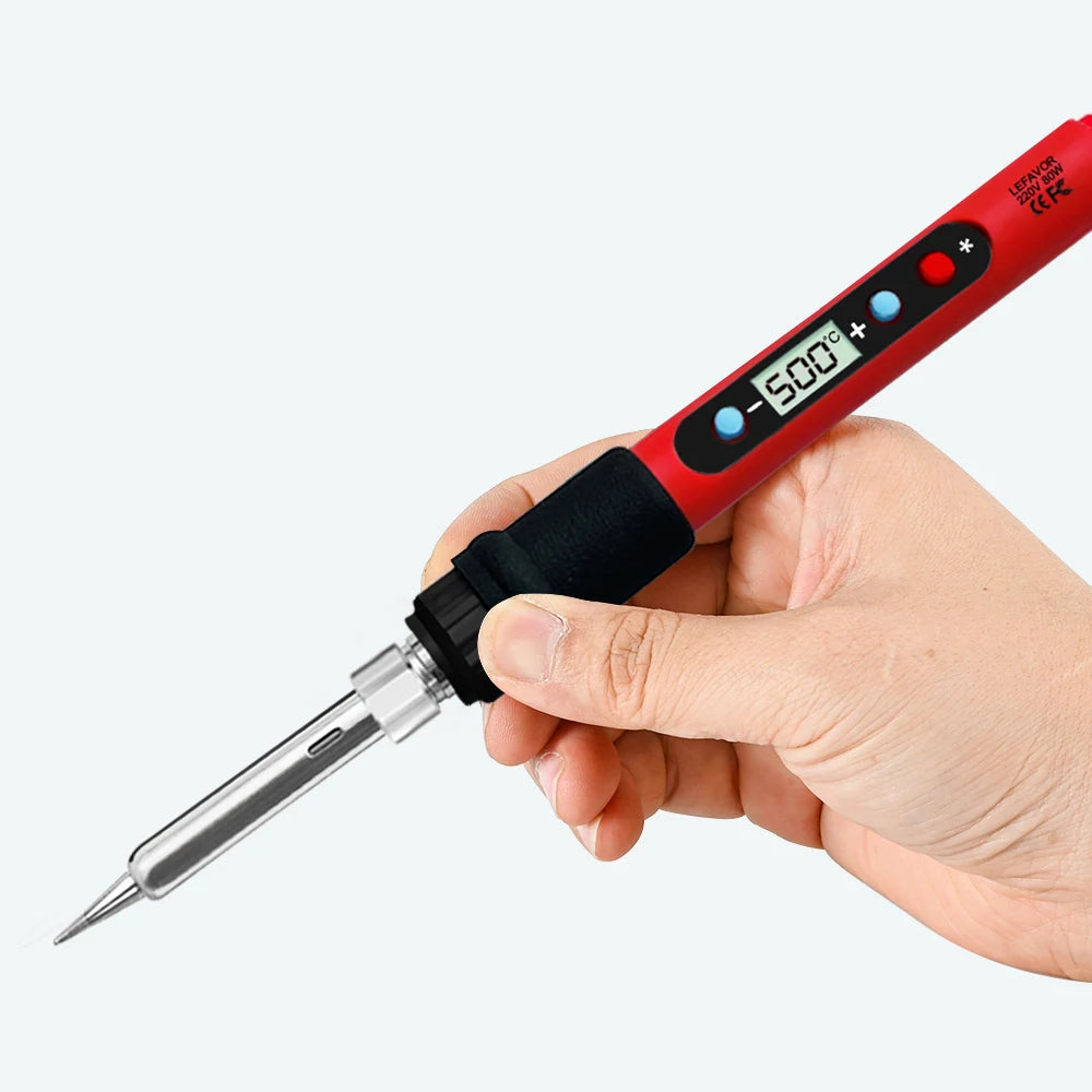 80W Soldering Iron Kit Adjustable Temperature LCD Solder Welding Tools Ceramic Heater Soldering Tips Tweezers Soldering Wire