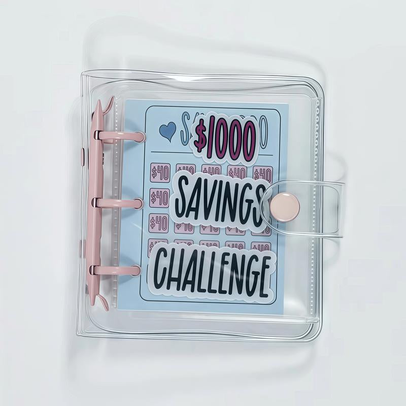 $1000 Saving Challenge Book with Clear Cover-Track Cash Goals, Build Better Habits, Stay Organized with This Reusable Budget Binder Workbook Journal